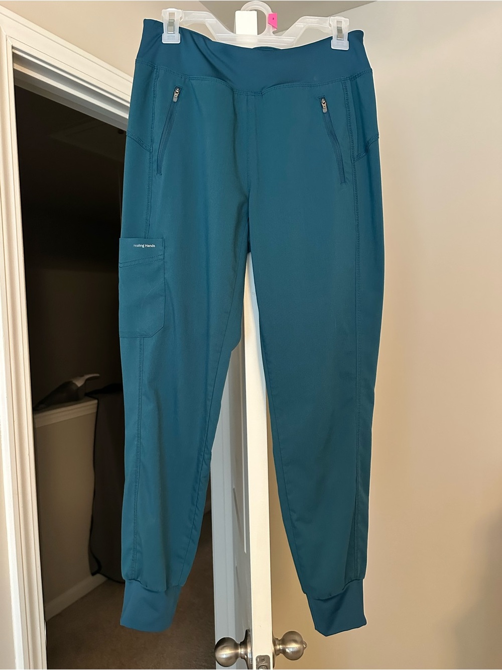 Healing Hands Women Caribbean Blue Jogger Pants with Cargo Pocket